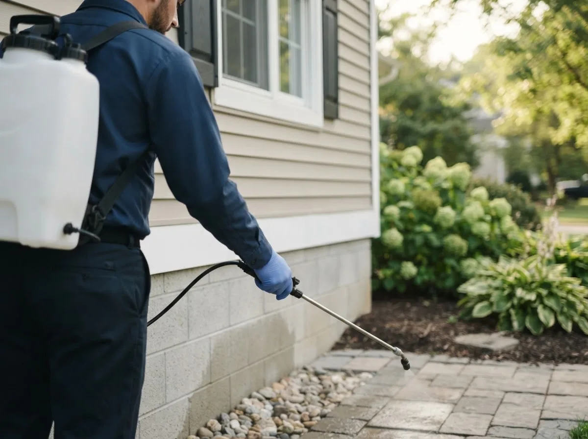 Pest control technician inspecting a home in West Stewartstown, NH